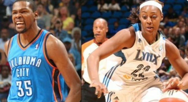 Wanda Durant son Kevin Durant and soon to be daughter in law Monica Wright in the field.